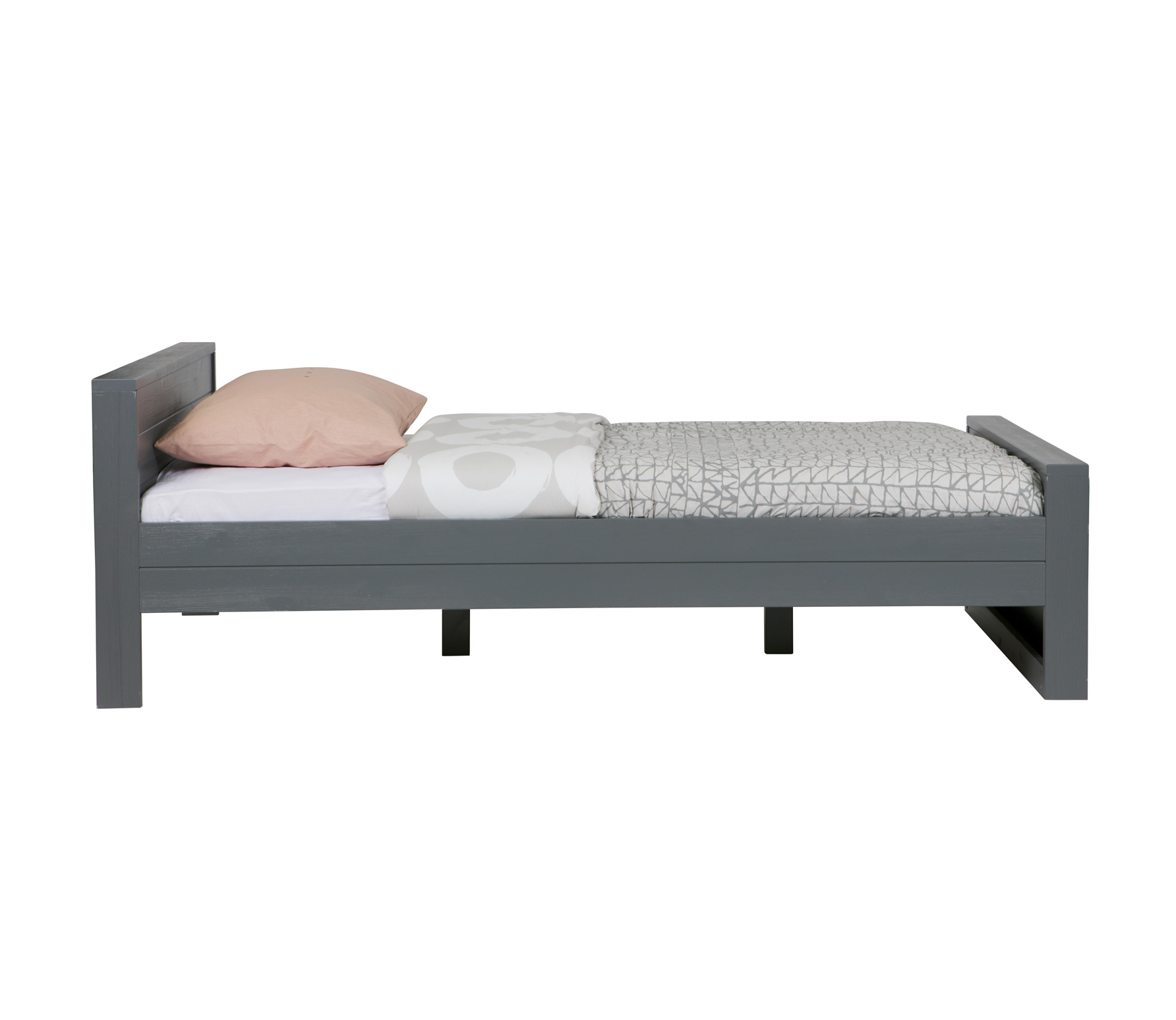 Woood Dennis Bed 120X200Cm Geborsteld Grenen Staalgrijs woood kopen in de aanbieding