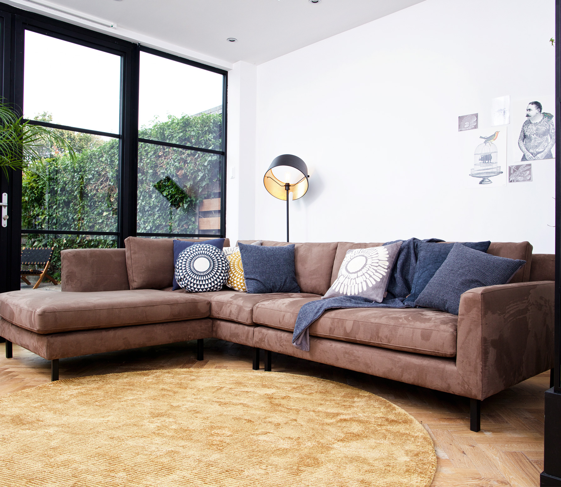 Woood Exclusive Nate Hoekbank Suede Look Taupe Linkervariant woood exclusive kopen in de aanbieding